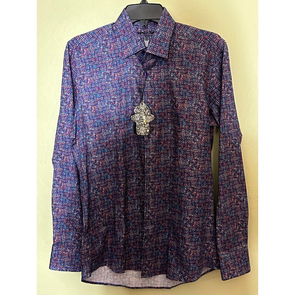 NWT Visconto Black Button Down Shirt Long Sleeve Colorful Size Small 37/38